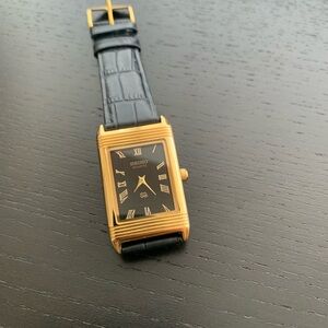 Vintage Seiko Reverso Frame Tank watch Black dial gold bezel
